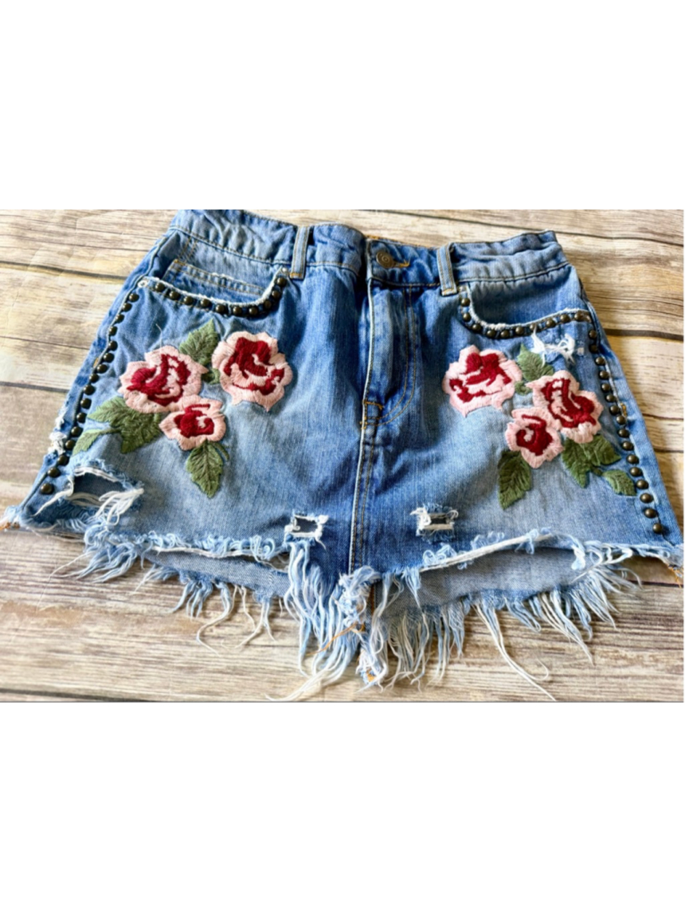 Free People Wild Rose Denim Skirt - Picture 3 of 8